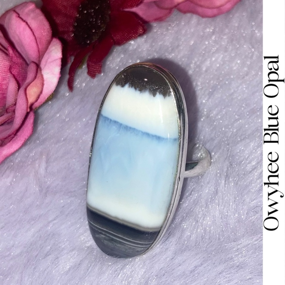 •+• Divine Owyhee Blue Opal Gemstone Chunky Handmade Ring